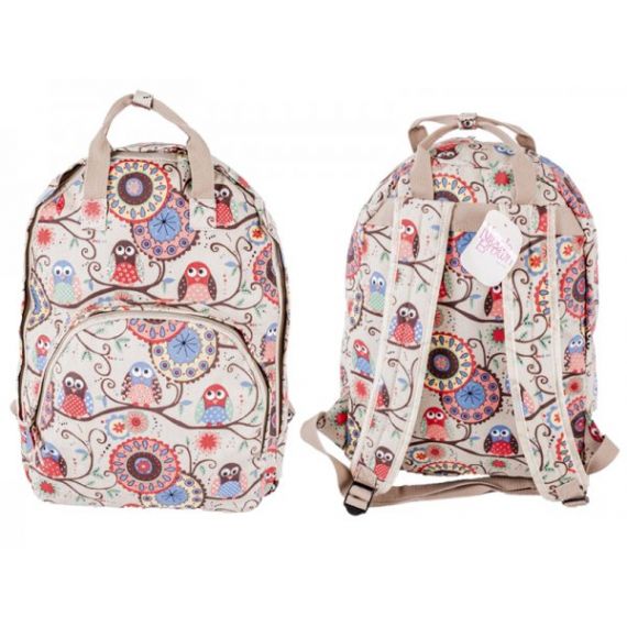 Beige owl backpack with handle