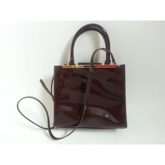 Ladies and women pre-owned burgundy patent bag