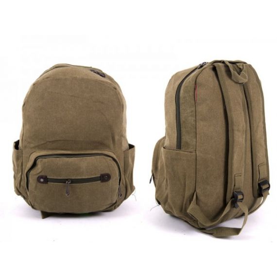 GREEN CANVAS BACKPACK WIT 3 ZIPS & 2 SIDE POCKETS