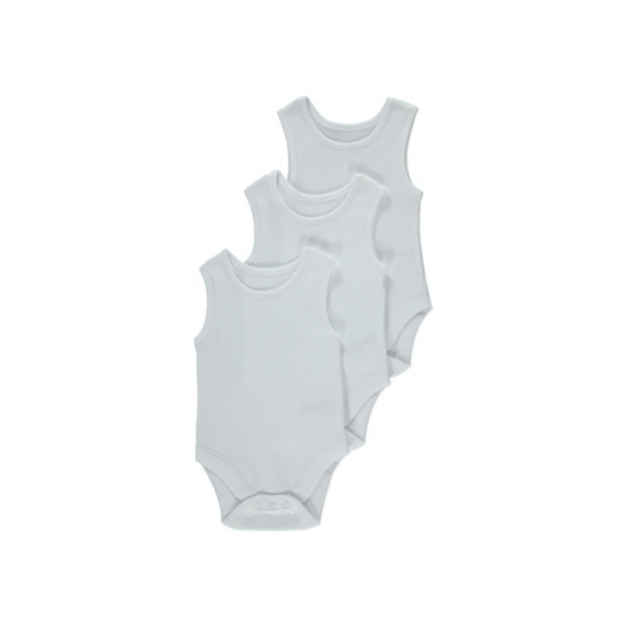 White Plain Sleeveless Bodysuits 3 Pack