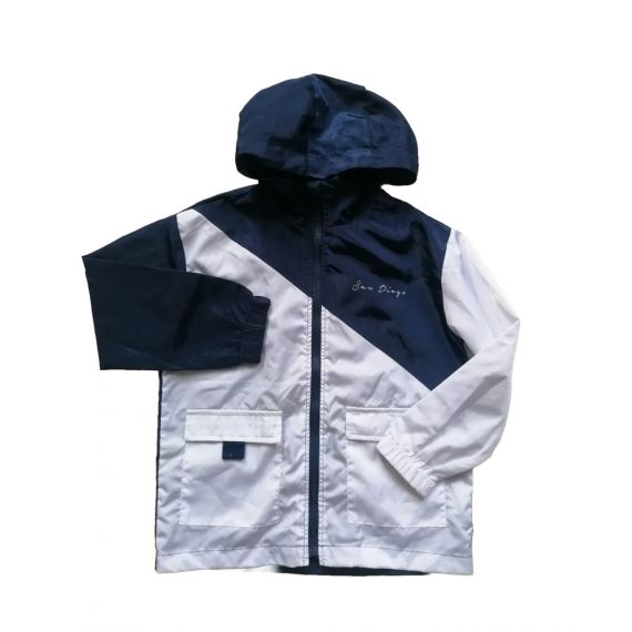 Navy white raincoat 8-9y