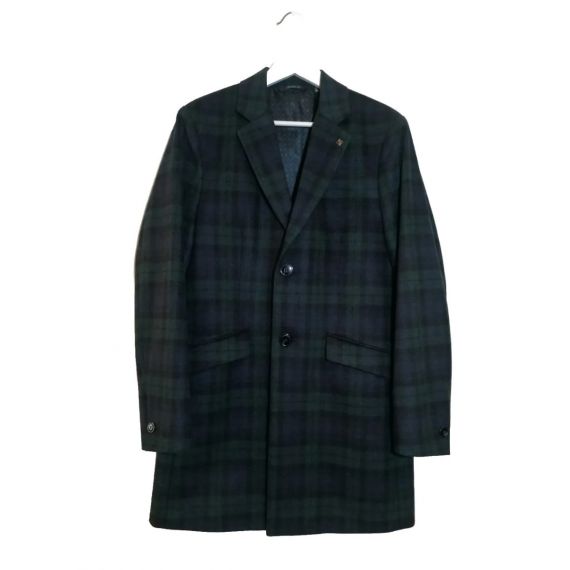 Green-navy check trench coat medium