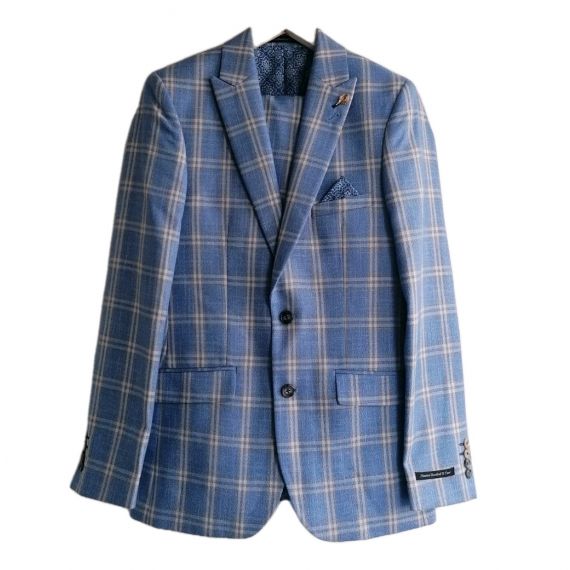 2 piece pale blue check suit 36R/30R