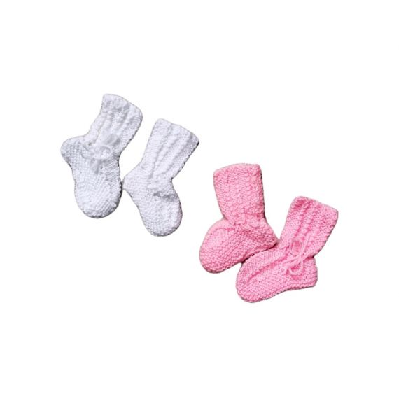 White pink knit socks 0-3m