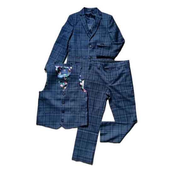 Navy check 3 piece suit 7 years