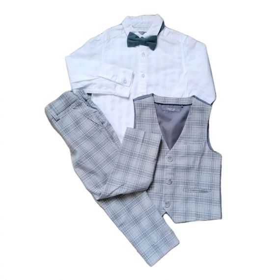 Boys gray check 4 piece suit 2-3y