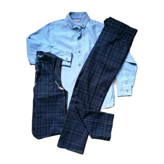 Navy check next suit 7-8y