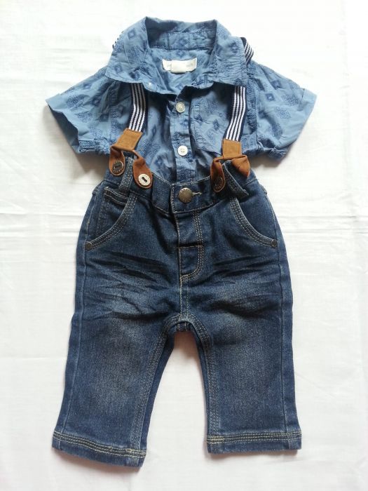 Baby boy two piece jeans with braces and shirt 0-3 months