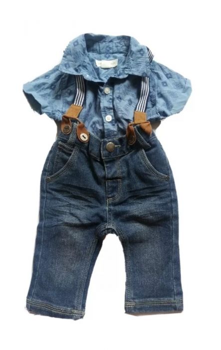Baby Boy Two Piece Jeans With Braces And Shirt 0 3 Months